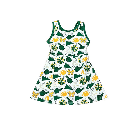 Baby Girls Green Yellow Bows Footballs Go Team Shorts Yoga Knee Length Dresses