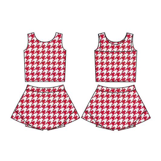 Baby Girls Red Checked Top Skirt Shorts Yoga Clothes Set Preorder