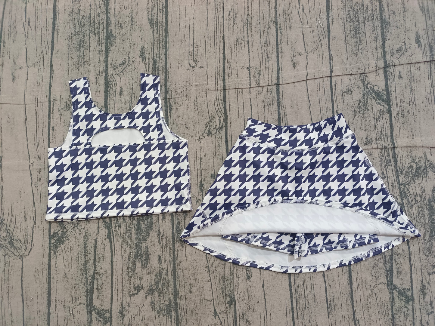 Baby Girls Black Birds Checked Top Skirt Shorts Yoga Clothes Set