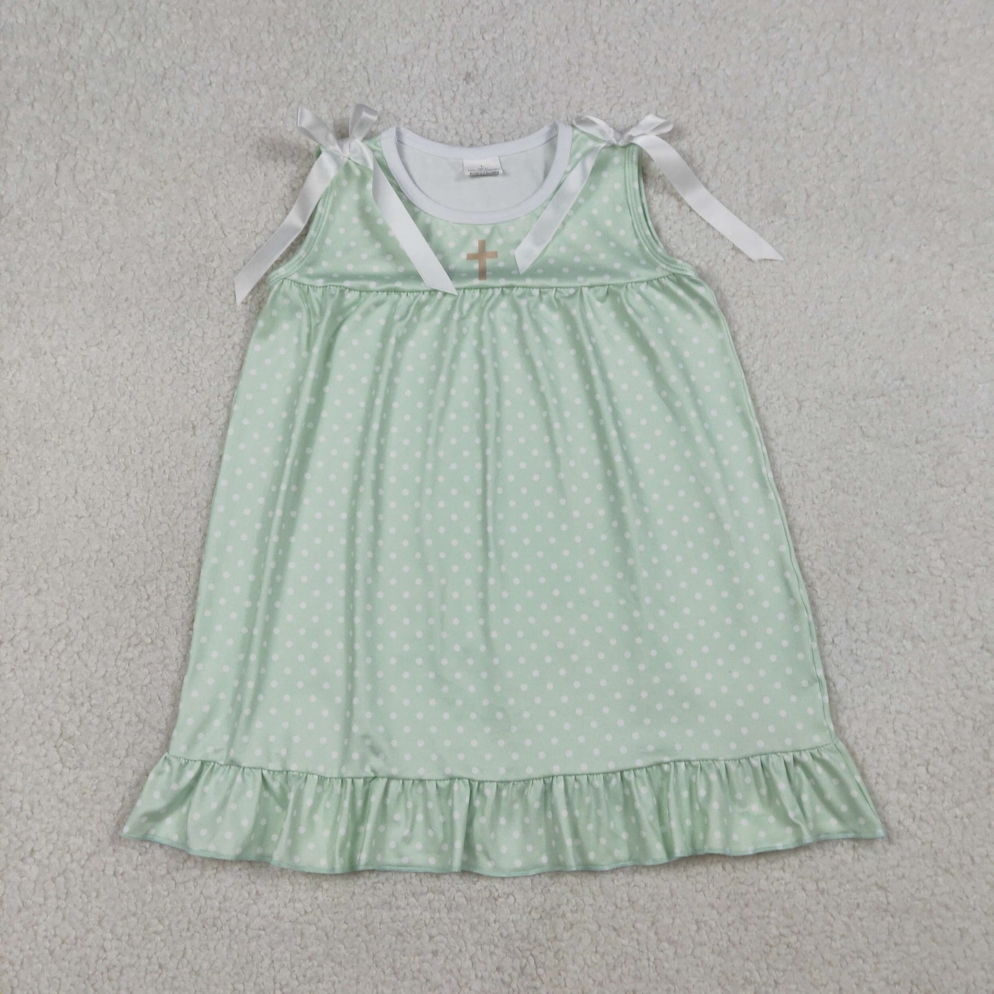 Baby Girls Green Polka Dots Cross Easter Ruffle Knee Length Dresses