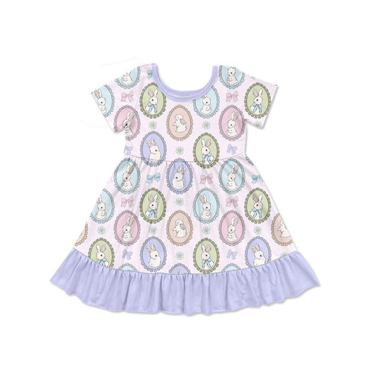Baby Girls Colorful Bows Rabbits Easter Ruffle Knee Length Dresses Preorder