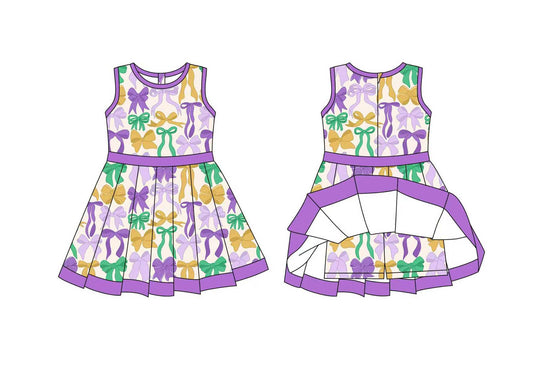 Baby Girls Mardigras Colorful Bows Back Zip Shorts Yoga Knee Length Dresses Preorder