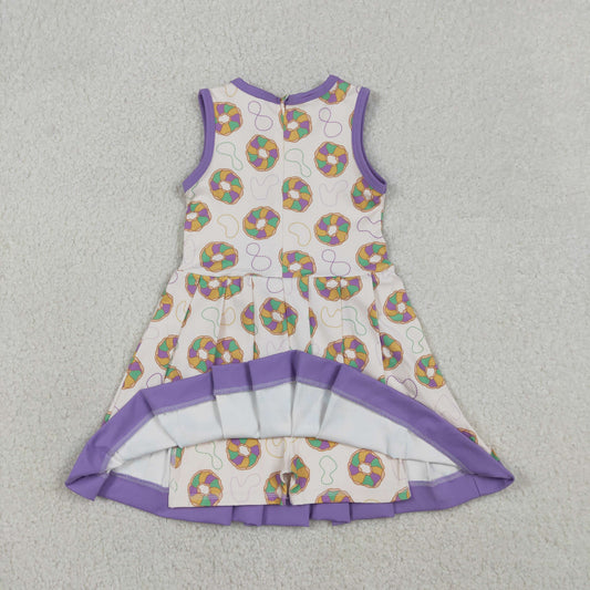 Baby Girls Mardigras Donuts Back Zip Yoga Active Shorts Knee Length Dresses