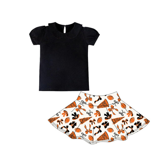 Baby Girls Black Short Ruffle Sleeve Bows Go Team Yoga Clothes Sets Preorder