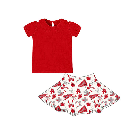 Baby Girls Red Short Ruffle Sleeve Bows Go Team Yoga Clothes Sets Preorder