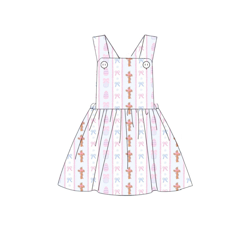 Baby Girls Bows Eggs Crosses Stripe Easter Strap Knee Length Dresses Preorder