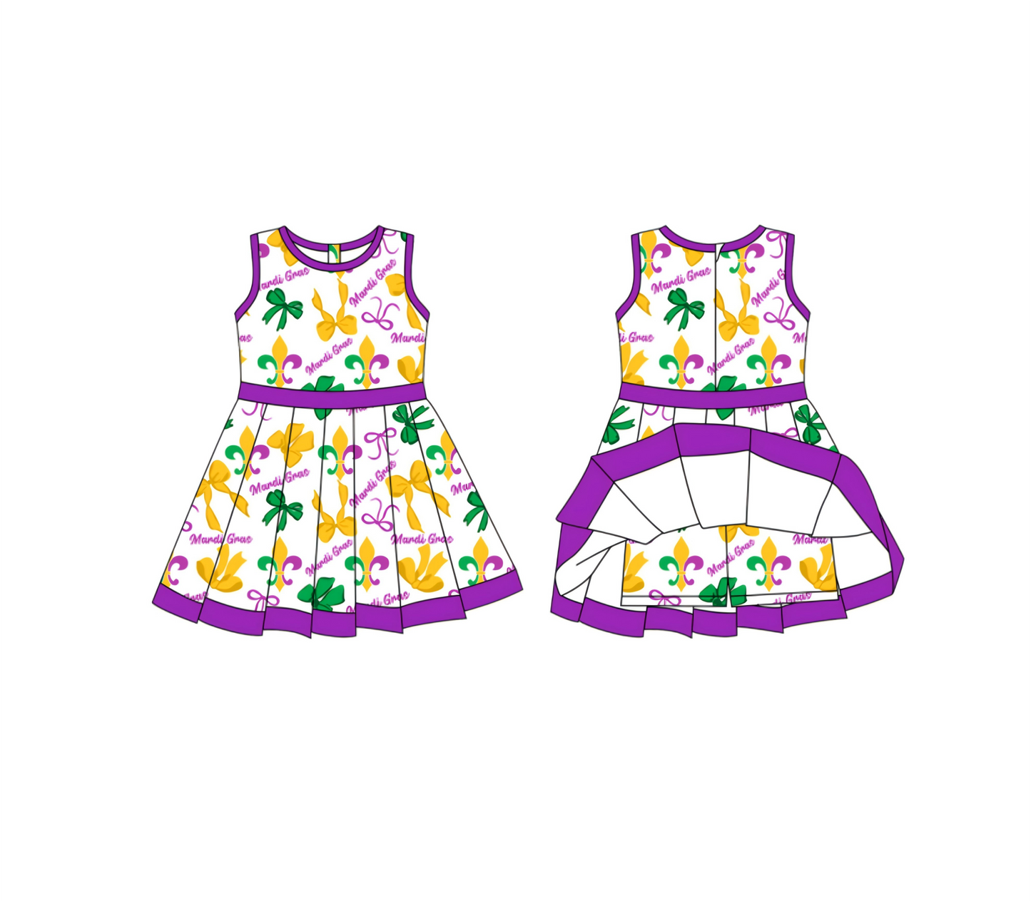 Baby Girls Mardigras Bows Anchors Back Zip Shorts Yoga Knee Length Dresses Preorder