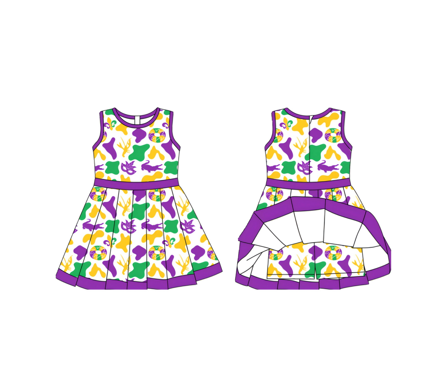 Baby Girls Mardigras Camo Crayfishes Back Zip Shorts Yoga Knee Length Dresses Preorder