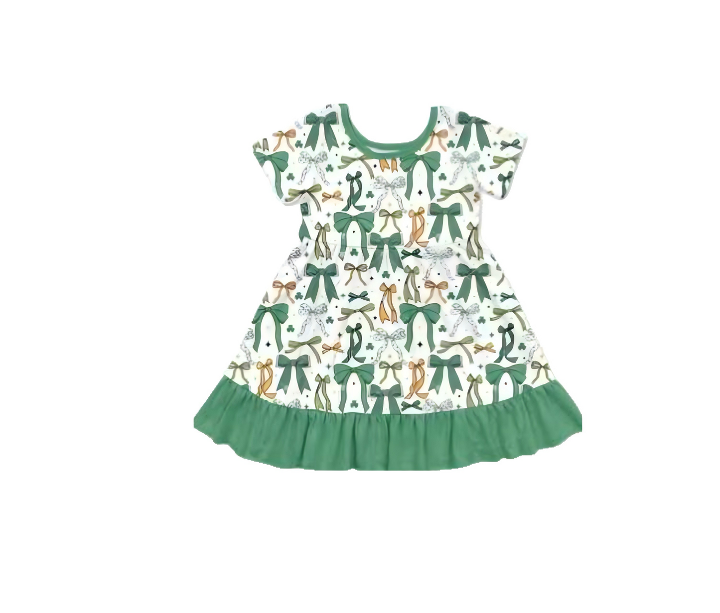 Baby Girls Bows Clovers Plaid St Patrick Ruffle Knee Length Dresses Preorder