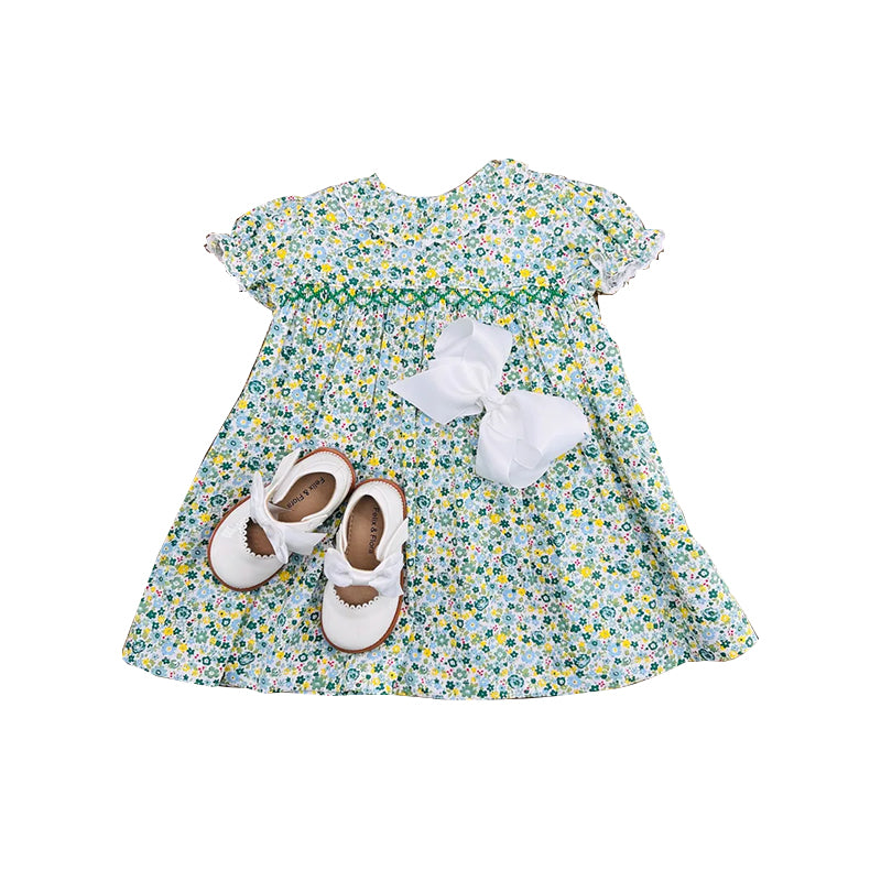 Baby Girls Green Flowers Ruffle Sleeve Knee Length Dresses Preorder