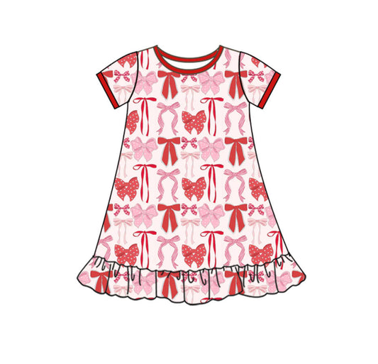 Baby Girls Red Pink Bows Plaid Valentine Ruffle Knee Length Dresses Preorder