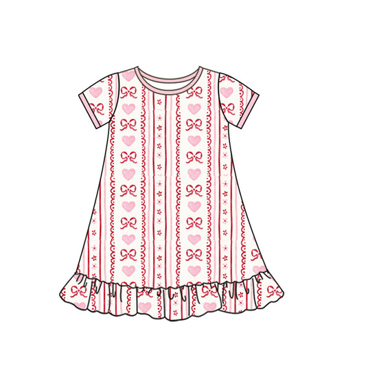 Baby Girls Pink Bows Hearst Stripe Valentine Ruffle Knee Length Dresses Preorder