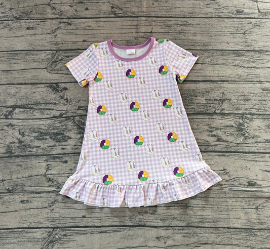 Baby Girls Mardigras Boots Donuts Checked Ruffle Knee Length Dresses Preorder