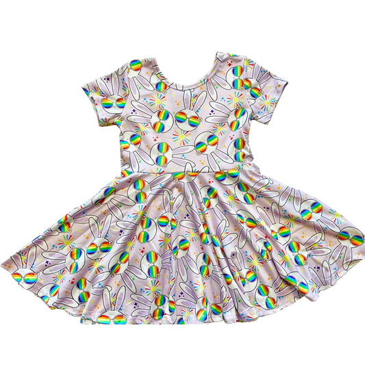 Baby Girls Short Sleeve Rabbits Stars Easter Knee Length Dresses Preorder