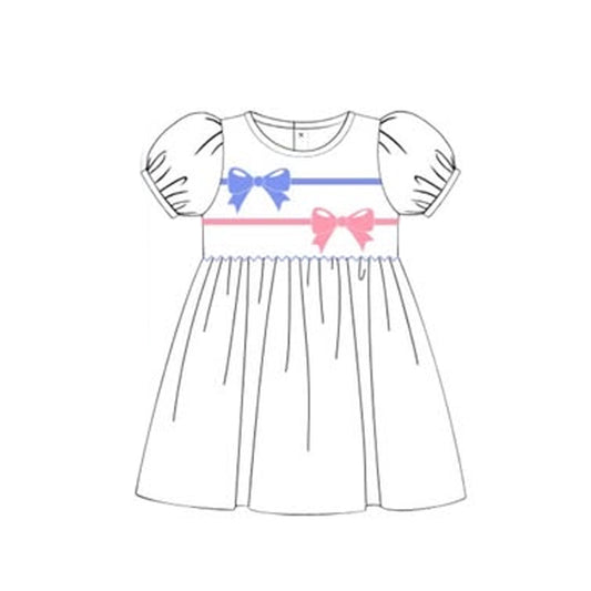 Baby Girls Blue Pink Bows Ruffle Sleeve Knee Length Dresses Preorder