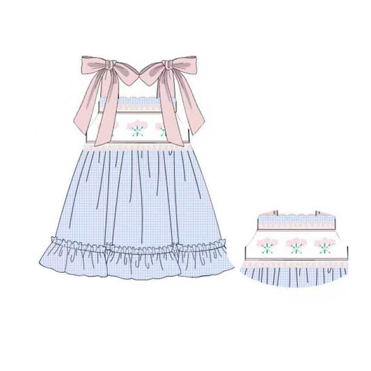 Baby Girls Strap Flowers Checked Ruffle Knee Length Dresses Preorder