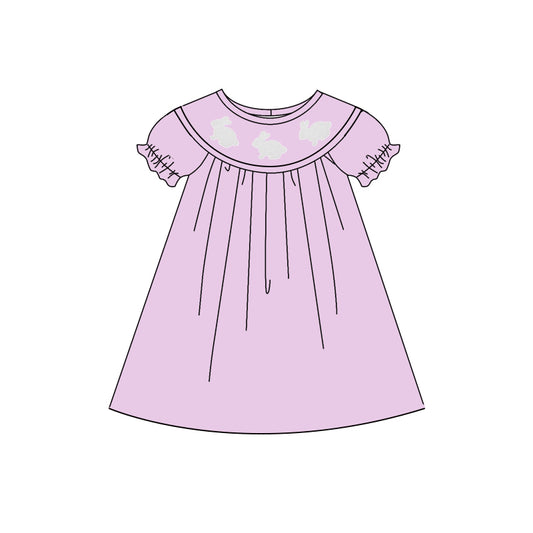Baby Girls Purple Rabbits Easter Ruffle Sleeve Knee Length Dresses Preorder