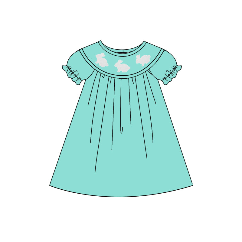 Baby Girls Green Rabbits Easter Ruffle Sleeve Knee Length Dresses Preorder