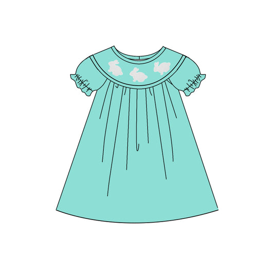 Baby Girls Green Rabbits Easter Ruffle Sleeve Knee Length Dresses Preorder