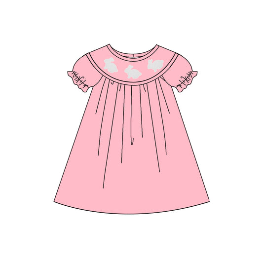 Baby Girls Pink Rabbits Easter Ruffle Sleeve Knee Length Dresses Preorder
