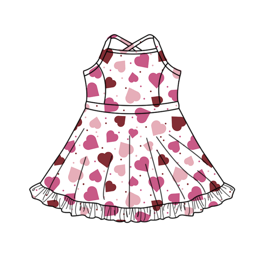 Baby Girls Strap Pink Hearts Polka Dots Yoga Shorts Knee Length Dresses Preorder