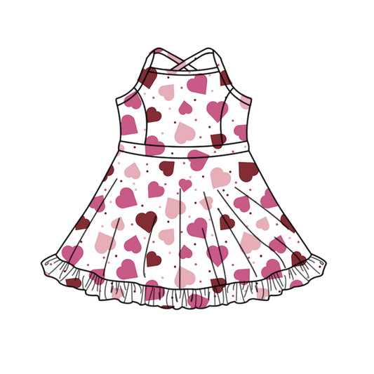Baby Girls Strap Pink Hearts Polka Dots Yoga Shorts Knee Length Dresses Preorder