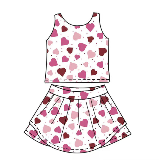 Baby Girls Pink Hearts Polka Dots Top Skirt Shorts Yoga Clothes Set Preorder