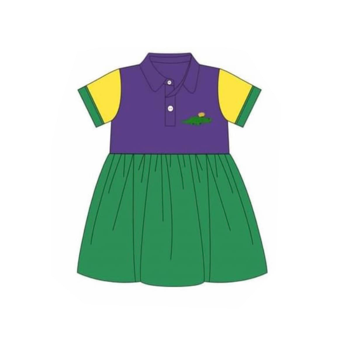 Baby Girls Mardigras Crocodile Button Knee Length Dresses Preorder