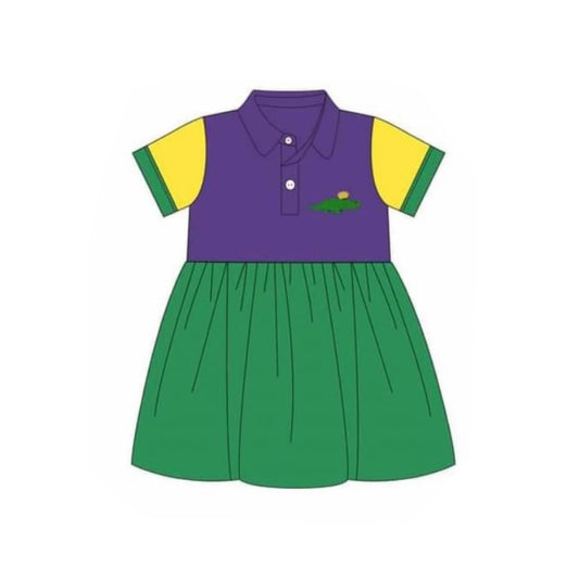 Baby Girls Mardigras Crocodile Button Knee Length Dresses Preorder
