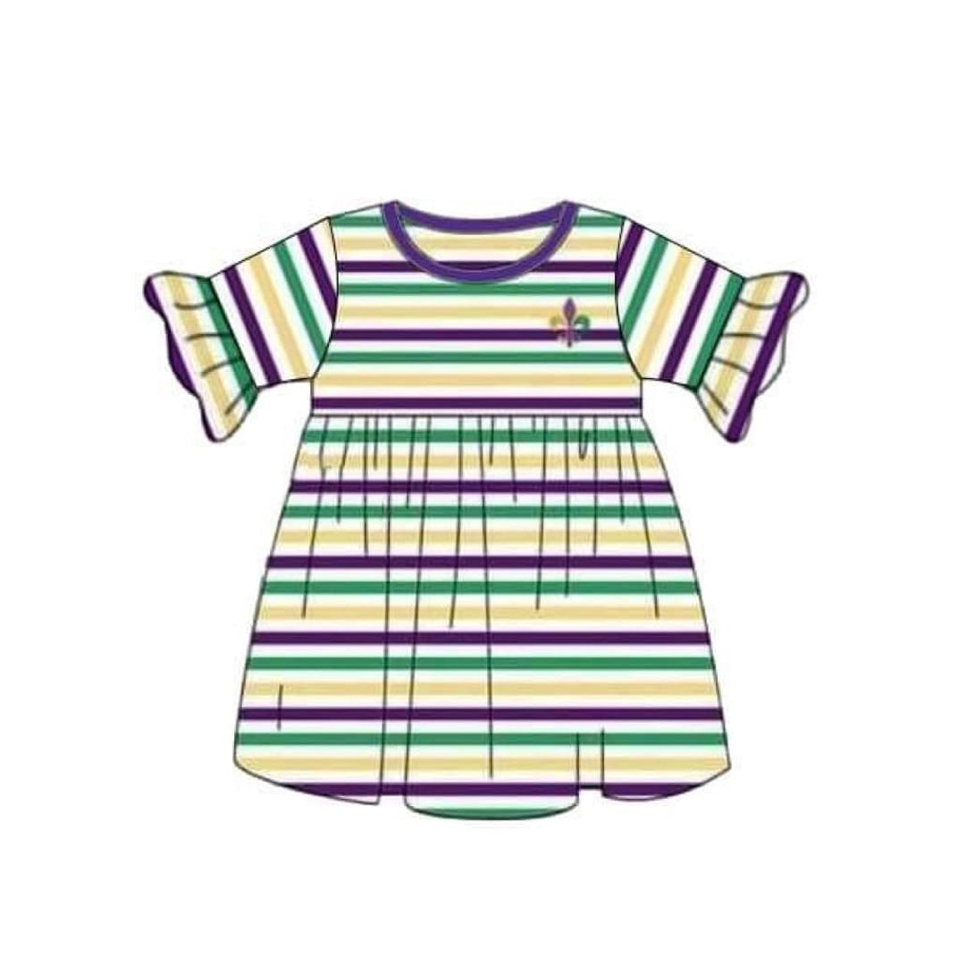 Baby Girls Mardigras Stripe Anchors Knee Length Dresses Preorder