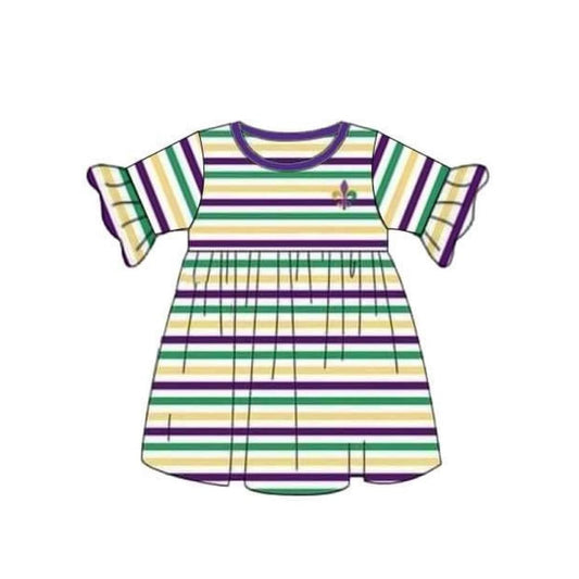 Baby Girls Mardigras Stripe Anchors Knee Length Dresses Preorder