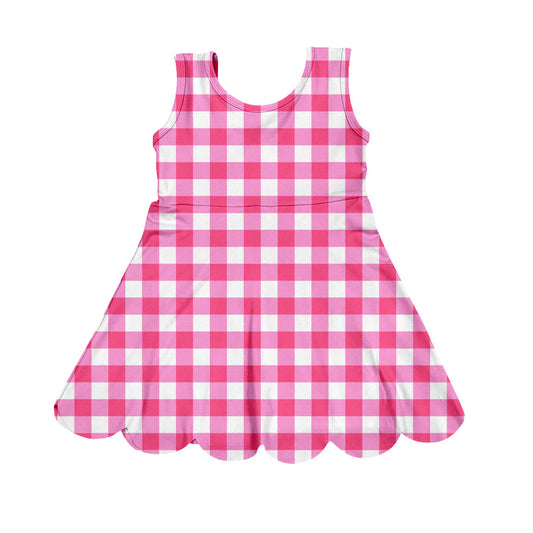 Baby Girls Pink Checked Sleeveless Yoga Shorts Knee Length Dresses Preorder