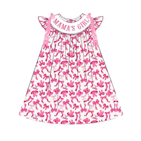 Baby Girls Pink Mamas Girl Bows Plaid Knee Length Dresses Preorder