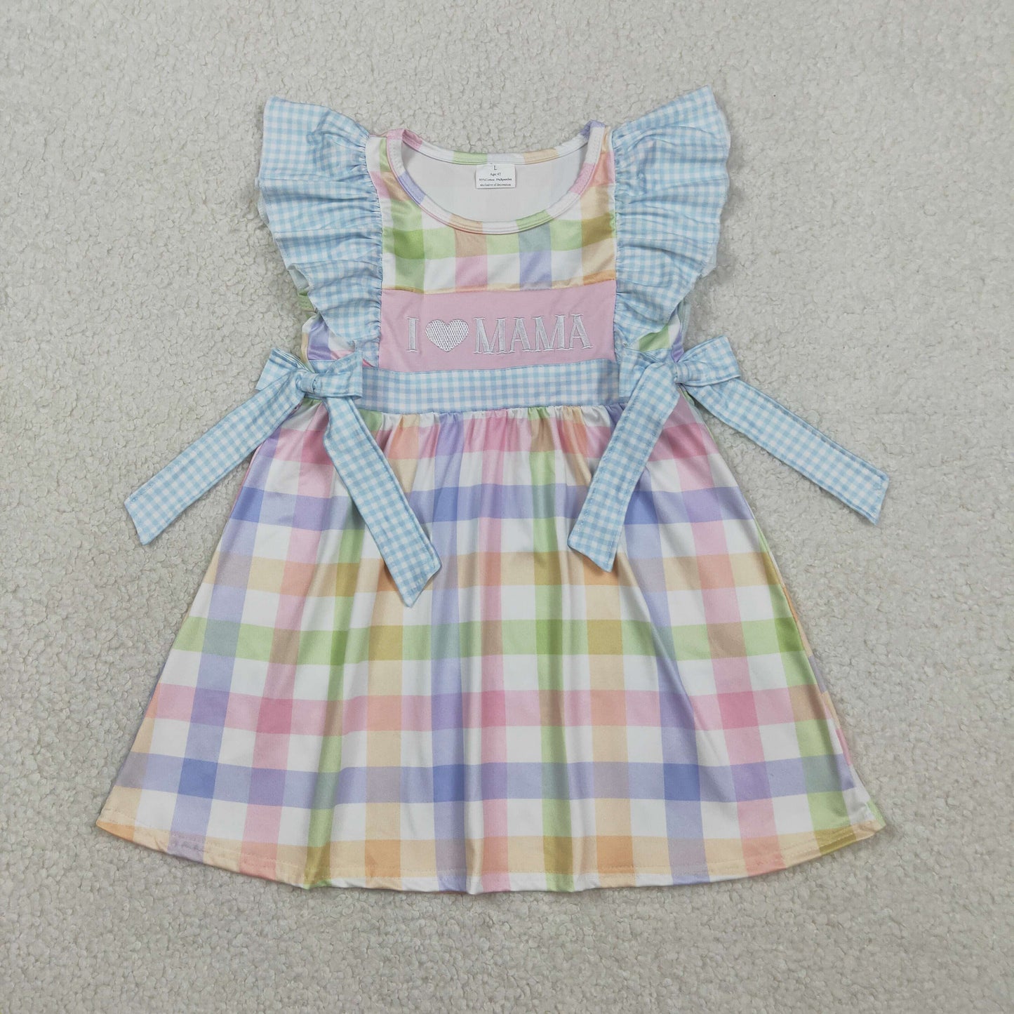 Sibling Baby Kids Embroidery I Love Mama Pockets Short Clothes Set Knee Length Dresses