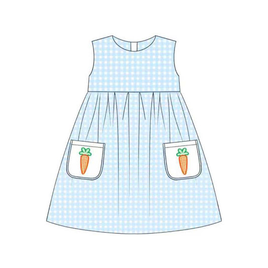 Baby Girls Checked Carrots Pockets Easter Sleeveless Knee Length Dresses Preorder