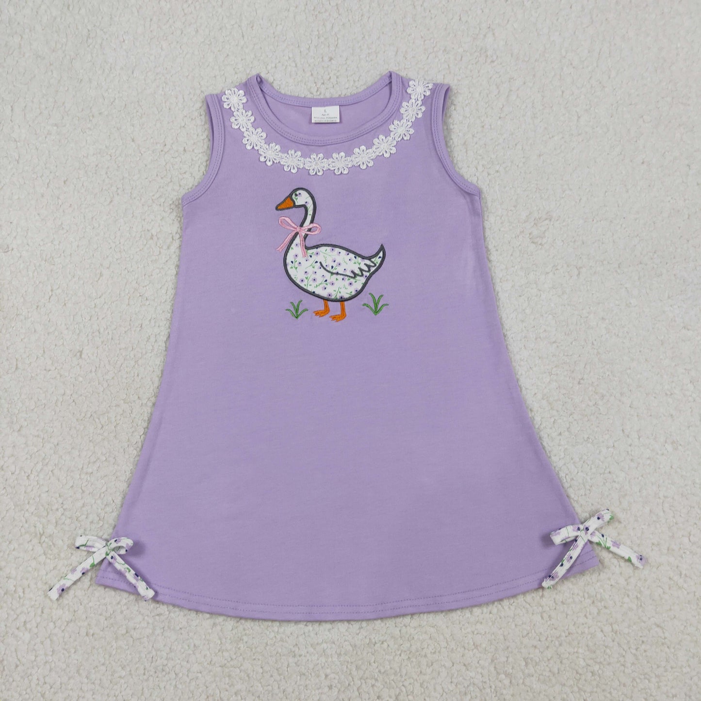 Embroidery Bows Goose Baby Girls Sleeveless Knee Length Dresses