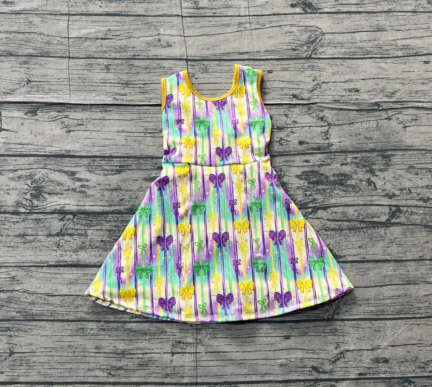 Baby Girls Mardigras Bows Stripe Yoga Shorts Knee Length Dresses Preorder