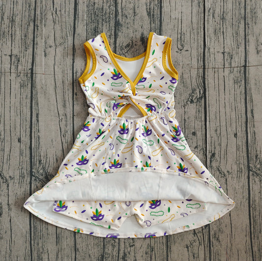 Baby Girls Mardigras Anchors Masks Yoga Shorts Knee Length Dresses Preorder