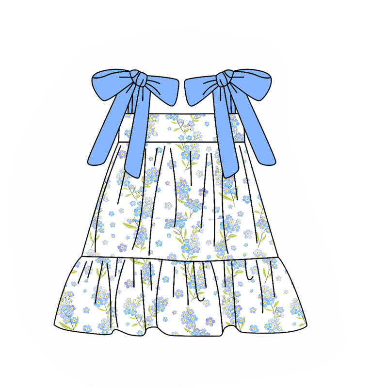 Baby Girls Blue Strap Flowers Knee Length Dresses Preorder