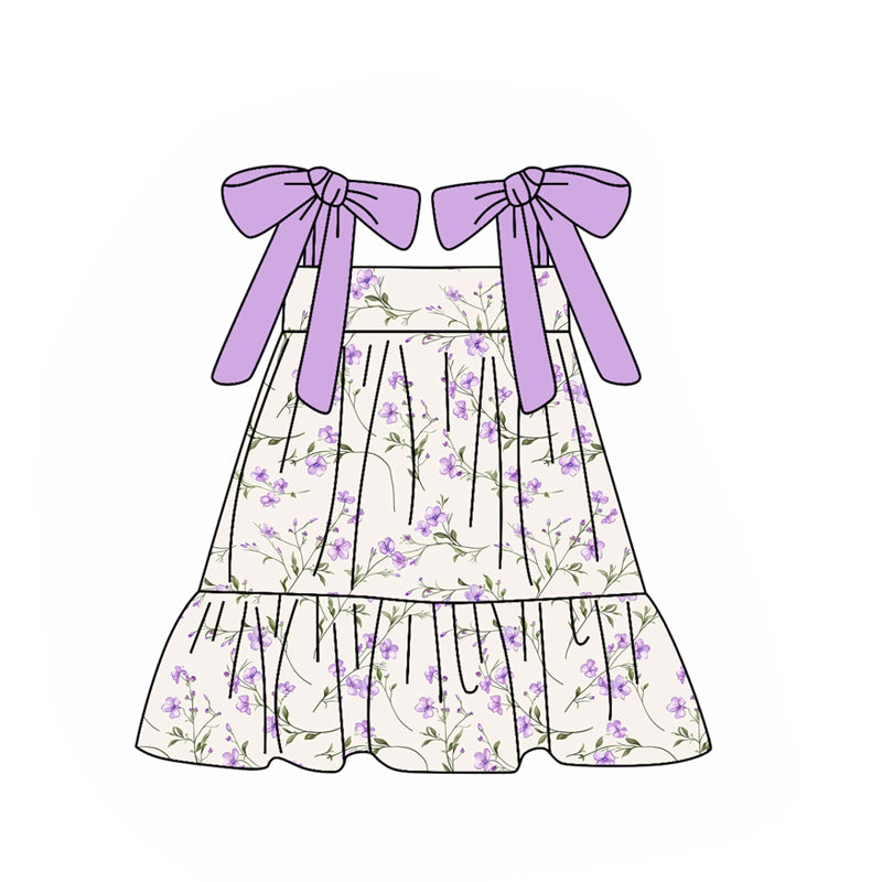 Baby Girls Lavender Strap Flowers Ruffle Knee Length Dresses Preorder