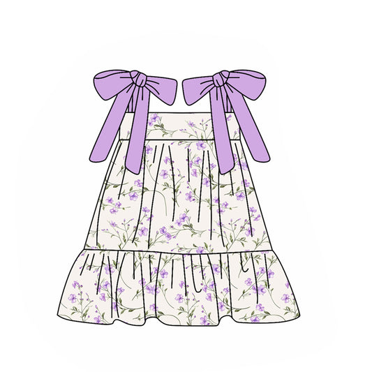 Baby Girls Lavender Strap Flowers Ruffle Knee Length Dresses Preorder