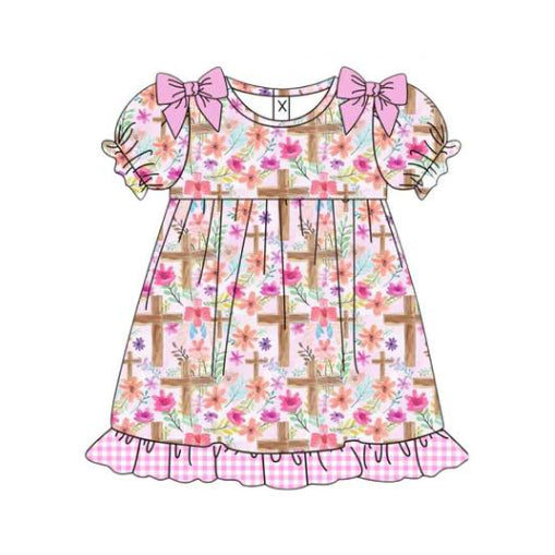Baby Girls Flowers Crosses Bows Easter Ruffle Knee Length Dresses Preorder