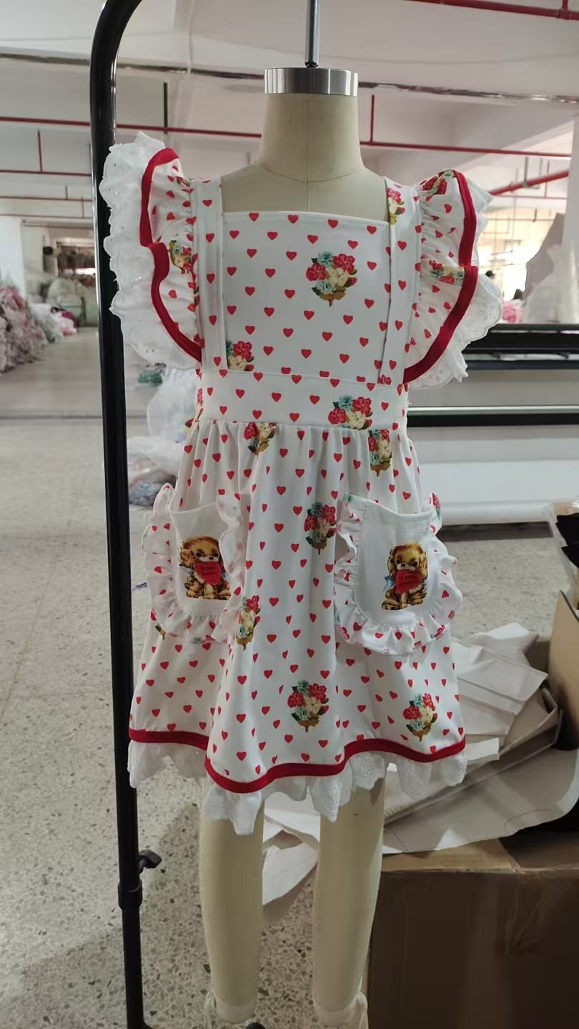Baby Girls Hearts Dogs Flowers Valentine Pockets Knee length Dresses Preorder