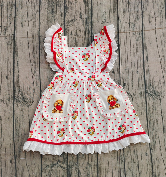 Baby Girls Hearts Dogs Flowers Valentine Pockets Knee length Dresses Preorder