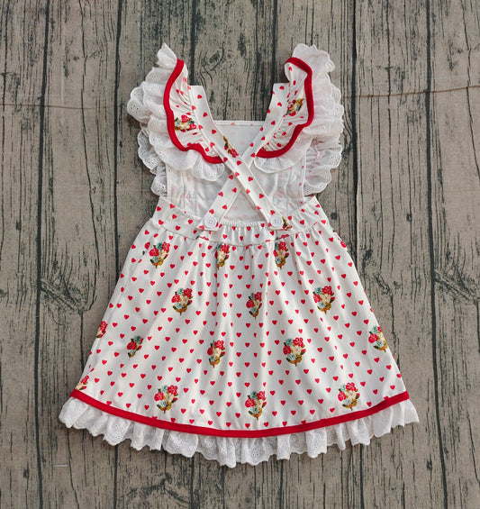 Baby Girls Hearts Dogs Flowers Valentine Pockets Knee length Dresses Preorder