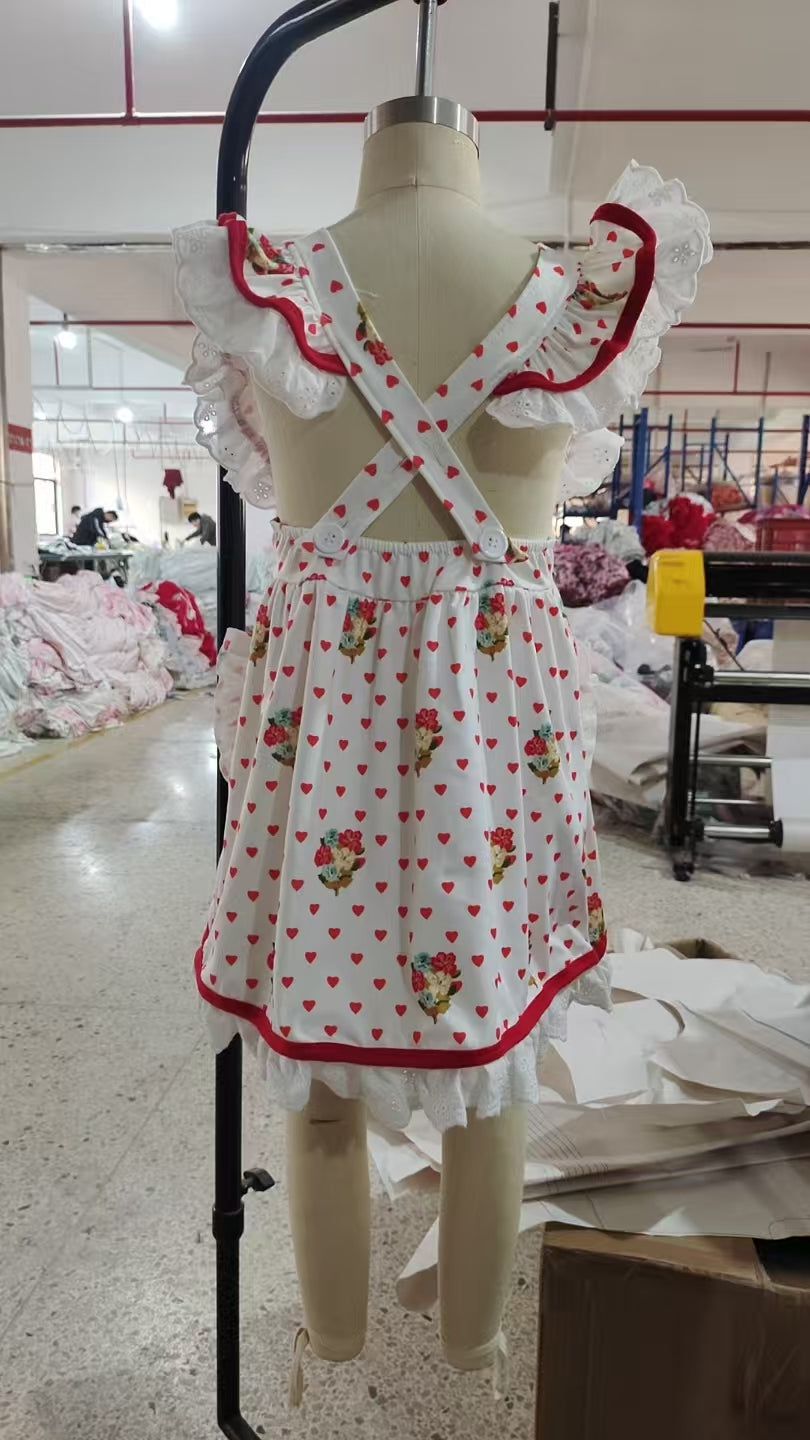 Baby Girls Hearts Dogs Flowers Valentine Pockets Knee length Dresses Preorder