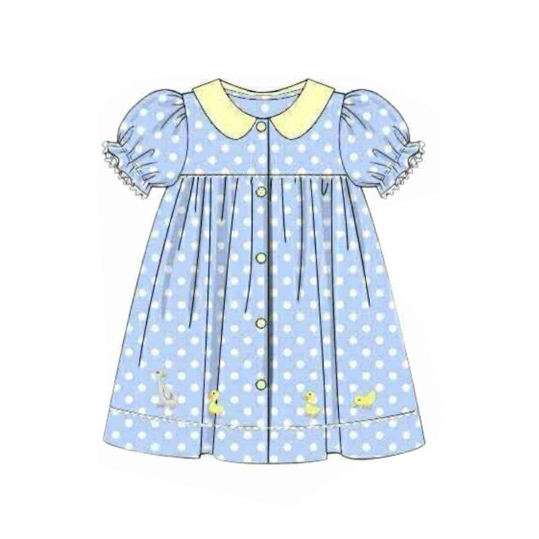 Baby Girls Polka Dots Gooses Ducks Button Knee length Dresses Preorder