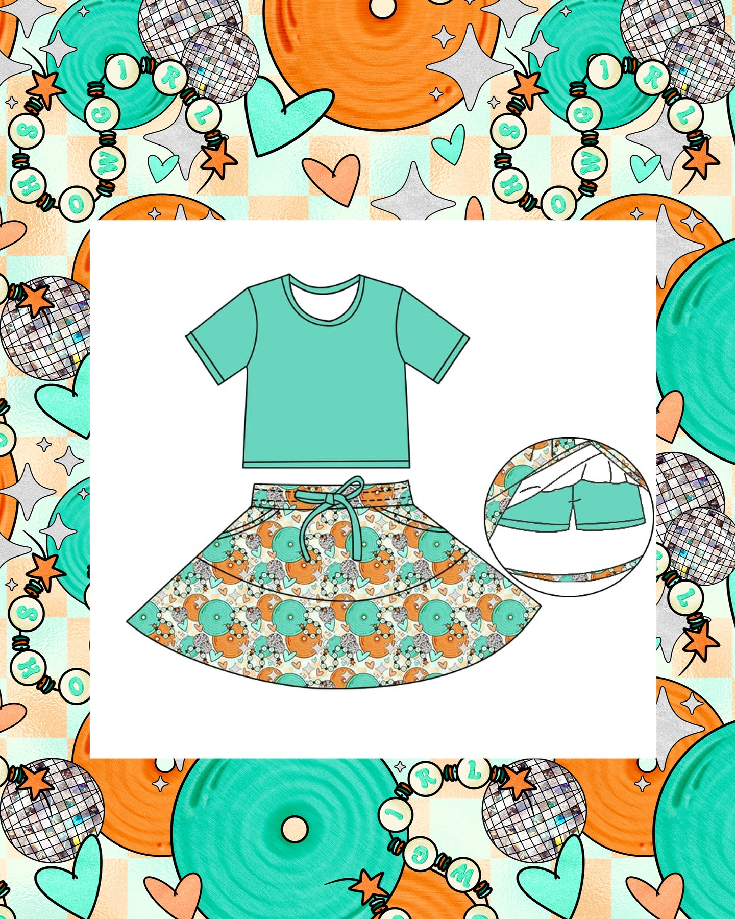 Baby Girls Aqua Short Sleeve Top Hearts Pockets Skirt Shorts Clothes Sets Preorder