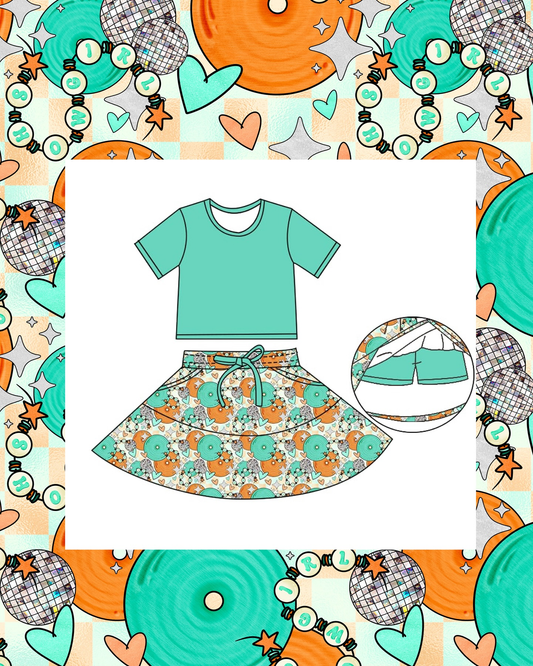 Baby Girls Aqua Short Sleeve Top Hearts Pockets Skirt Shorts Clothes Sets Preorder