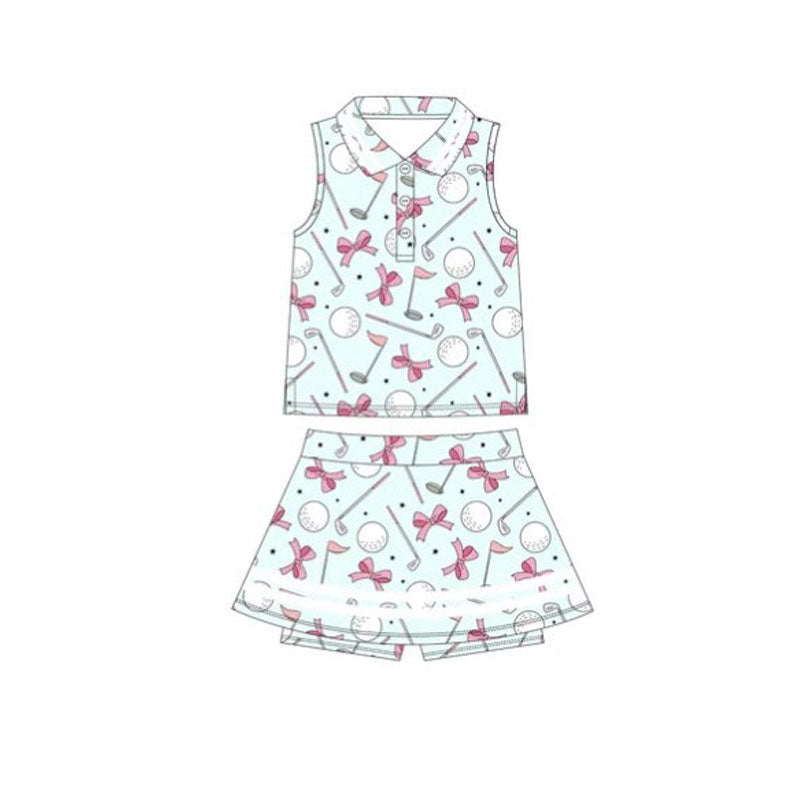 Baby Girls Bows Golf Plaid Button Top Skirt Shorts Yoga Clothes Set Preorder